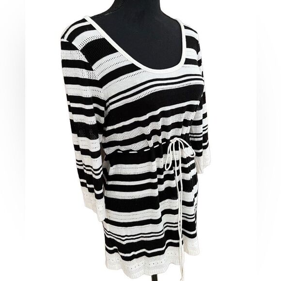 MOTHERHOOD Maternity Babydoll Knit Sweater, black & cream, size M - Picture 5 of 11